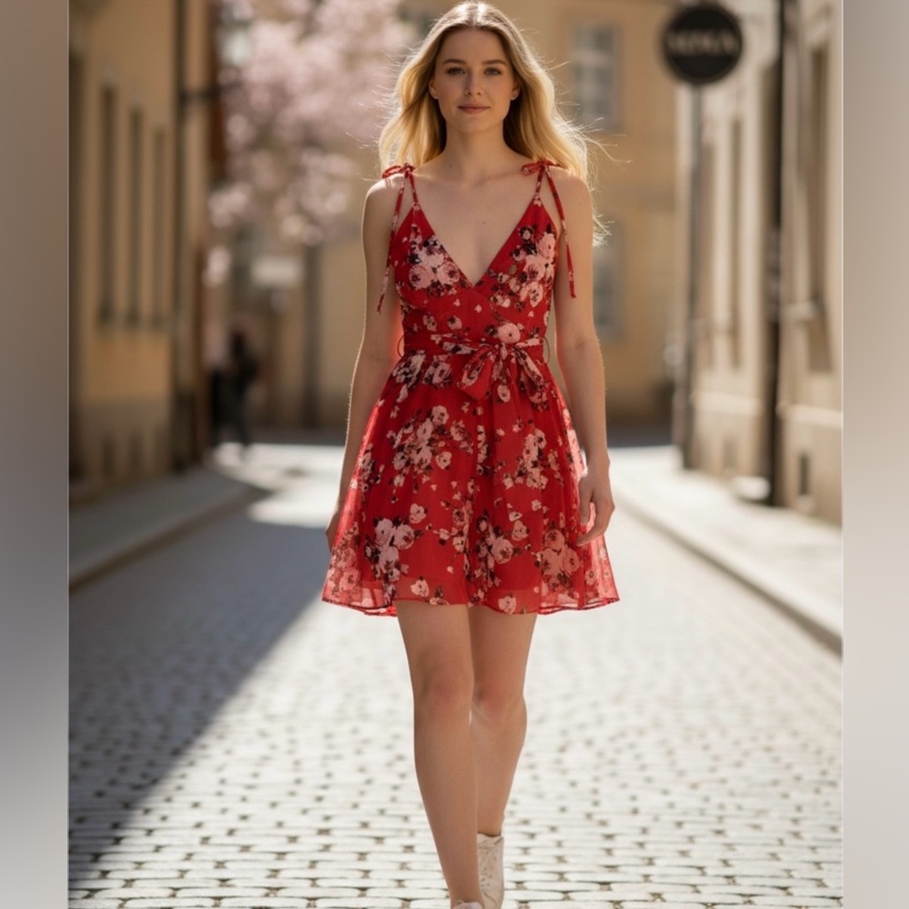 Speechless Dress Floral Red Multicolor Size L